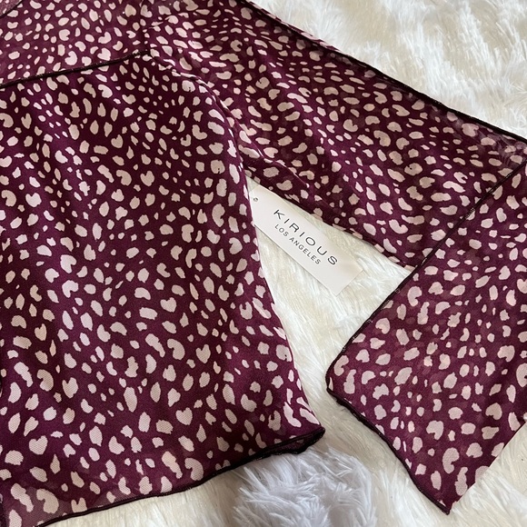 Sheer Animal Print Long Sleeve Silk Inside Blouse Size L - Kirious Los Angeles - Picture 4 of 6